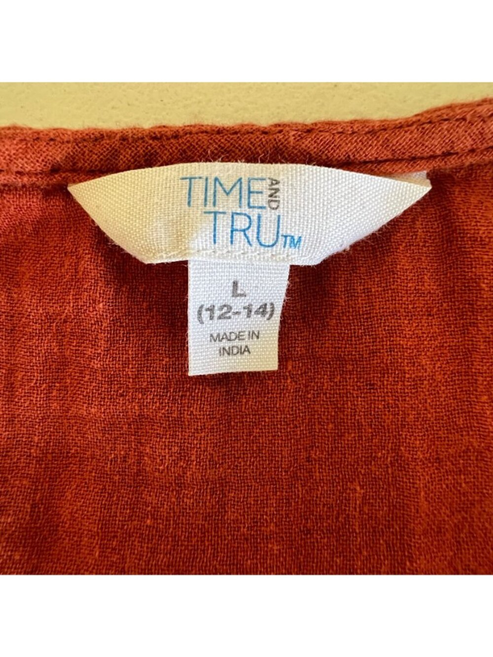 Time and Tru Women Sz L Boho Midi Dress Gauzy Cotton Terracotta Southwest Earthy - Picture 7 of 14